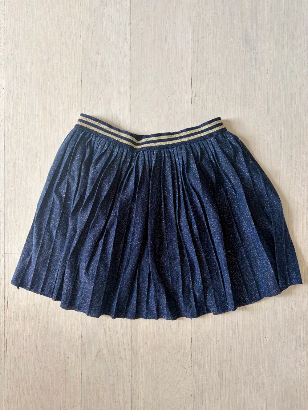 Girls Navy Glitter Pleated Skirt with Stripe Elastic Waistband (Like New)